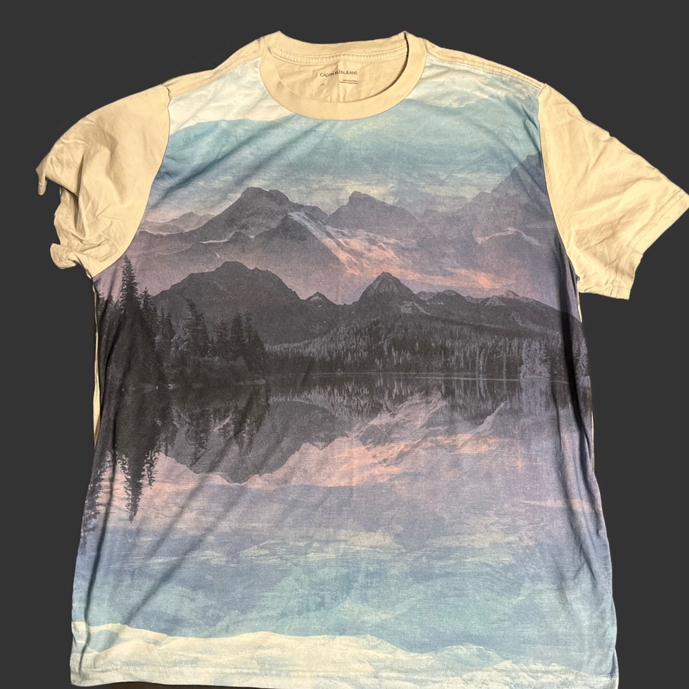 Mens Calvin Klein Mountain View T-shirt. Cotton. Size Large